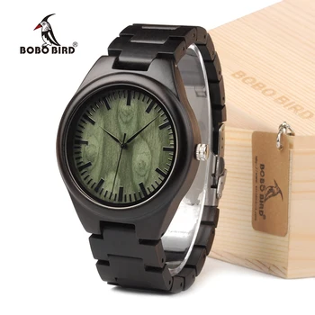 

BOBO BIRD H03 Mens Top Brand Design Green Wood Dial Full Bamboo Wooden Watches for Men in Gift Box Dropshipping