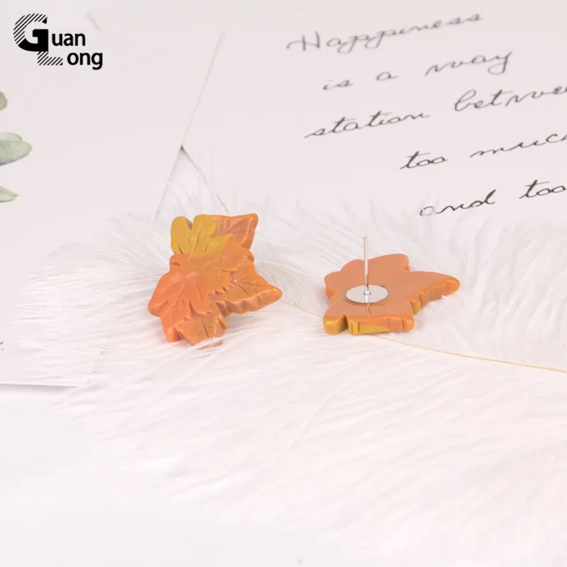 Модные серьги GuanLong из смолы с желтыми листьями для женщин большие акриловые