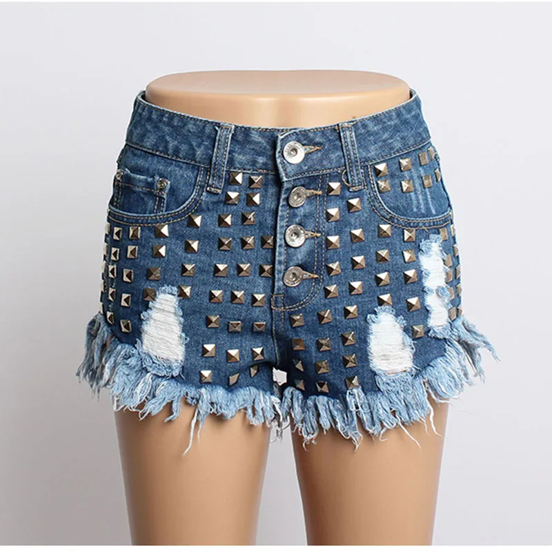 Calle Mujeres Marea De Se Blue Cortos Algodón Paño Vogue Remaches Femenina Mezclilla Del Verano Agujero Pantalones Sueltos Niza Pop HE0wqX