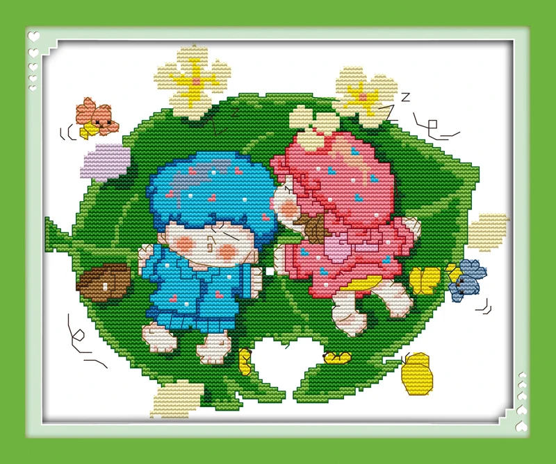 Babies and leaf cross stitch kit 14ct 11ct count print canvas stitches embroidery DIY handmade needlework plus | Дом и сад