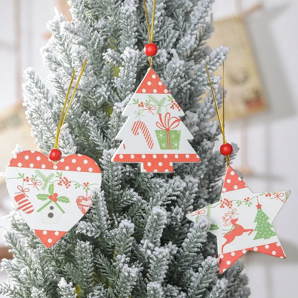 

New Year Wooden love heart Pentagram christmas tree pendants hanging ornament Window christams decorations for home navidad 2019