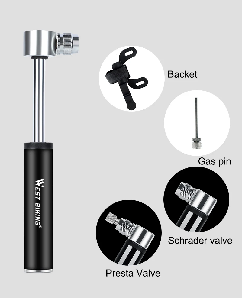 WEST BIKING Aluminum Alloy Bicycle Pump 120 PSI Schrader Presta Road Mountain MTB  Bike Air Pump Cycling Tire Inflator Bike Pump