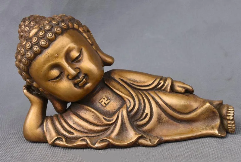 

8" Tibet Buddhism Temple Copper Bronze Sleep Sakyamuni Shakyamuni Buddha Statue