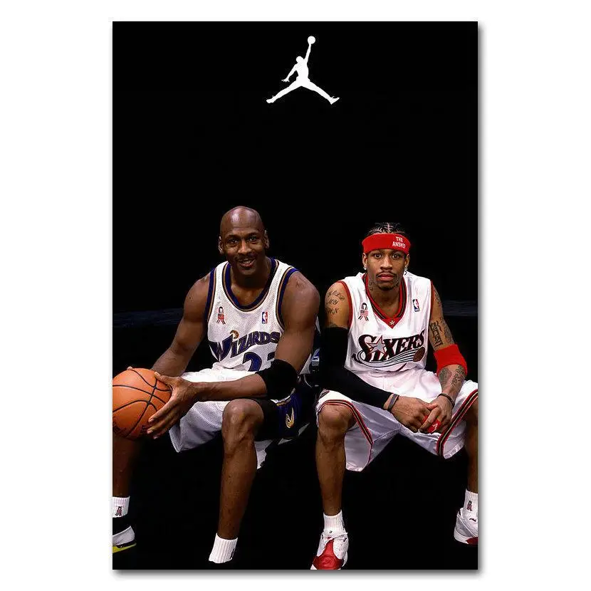 

0100A Allen Iverson and Michael Jordan Basketball-Wall Sticker Silk Poster Light Canvas Decoration