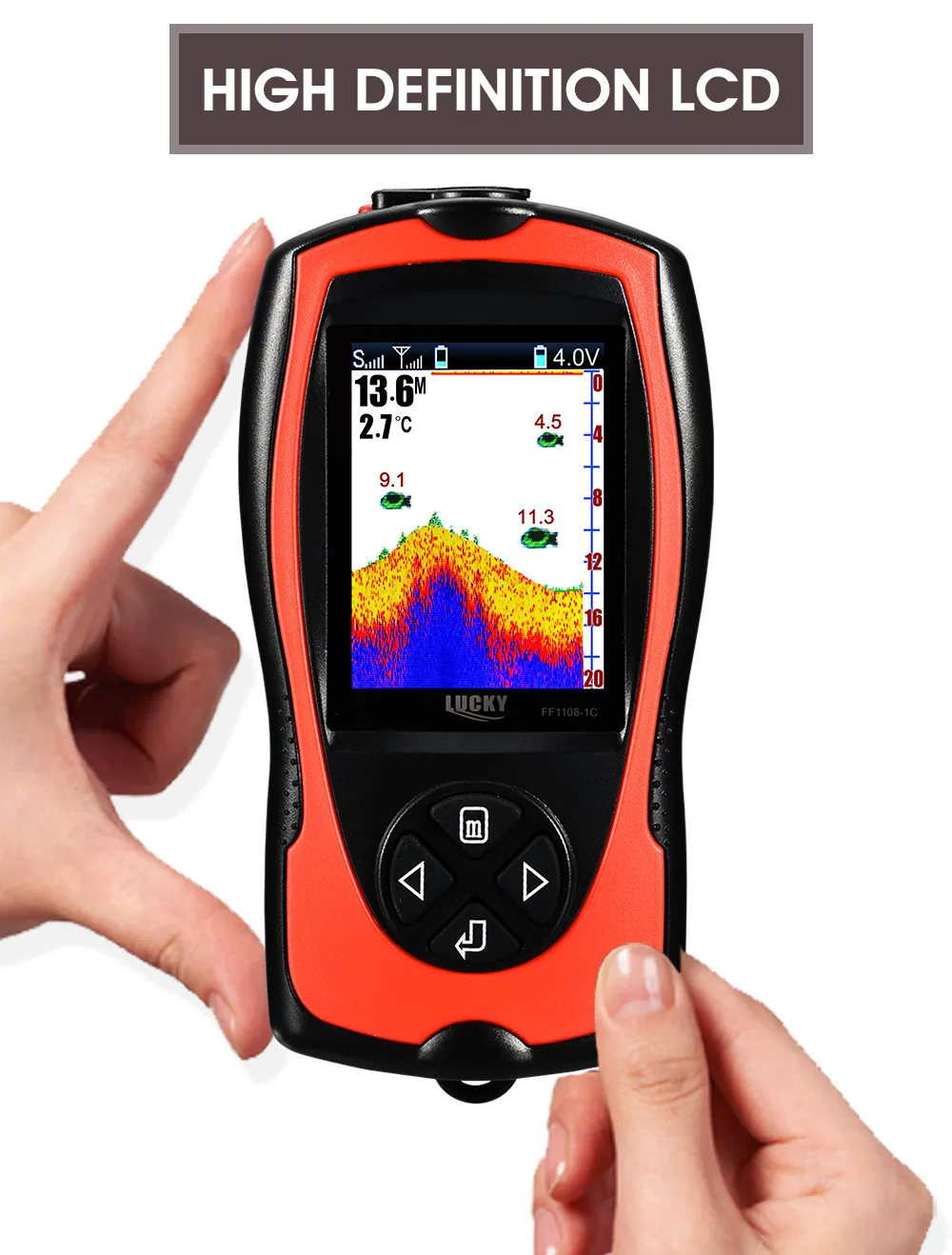 Sonar Fish Finder for Fishing FF1108-1CWLA English&Russian Menu Wireless Sonar Color Fishfinder 147ft/45m Water Depth Sonar Fish