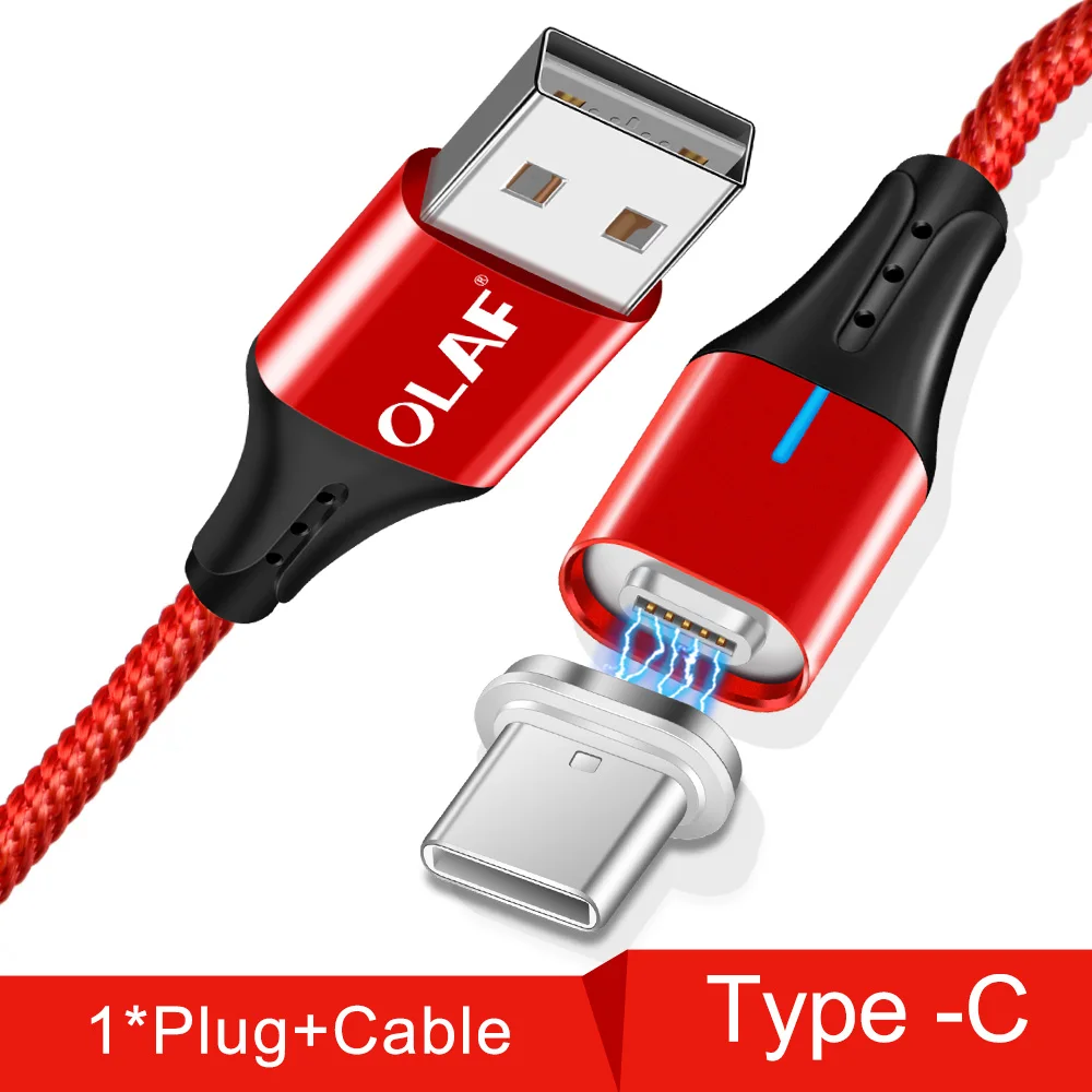 Олаф Быстрая зарядка 3,0 Магнитный двухсторонний светодиодный микро Тип usb C кабель для samsung S8 S9 плюс Зарядное устройство Шнур для Iphone X XR XS Max - Цвет: Red Type-C Cable