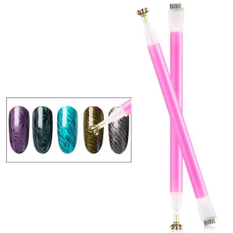 

Nail Art 3D Magnet Stick Cat Eyes Double Headed Magnet for Nail Gel Polish Line Strip Flowers Effect Strong Magnetic Pen Tools
