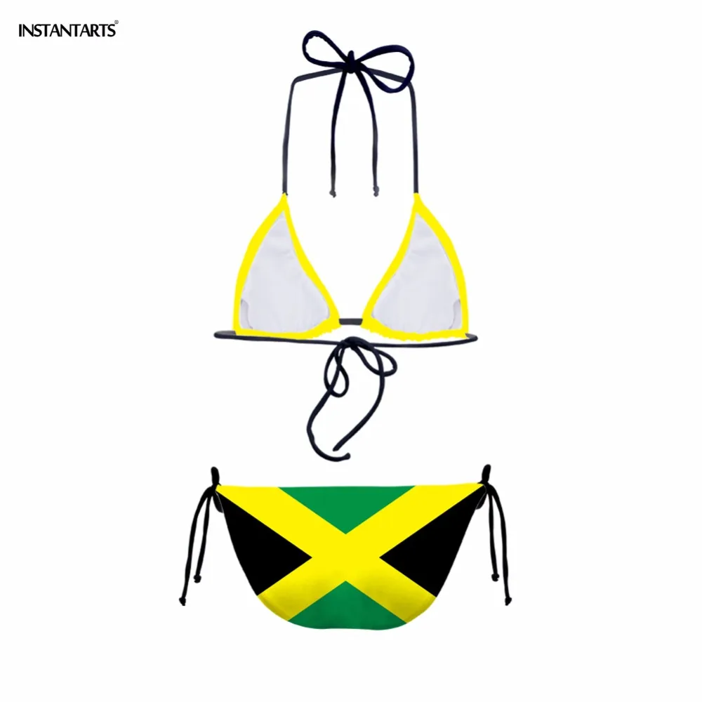 INSTANTARTS летний горячий сексуальный комплект бикини с бретелькой через шею с флагом Ямайки мягкий женский купальник для купания пляжная одежда XS s m l xl XXL купальник