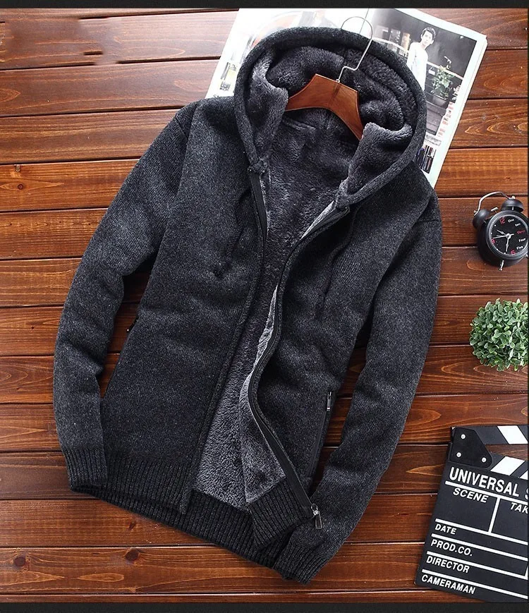 2018 شتاء جديد الرجال مقنعين Sweatercoat الذكور سميكة سترة جاكيتات معطف عارضة الدافئة سترة محبوك قميص M-3XL