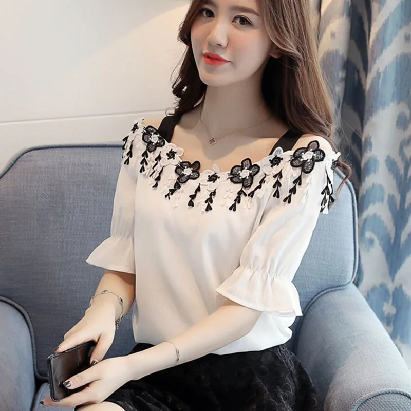 Blusas De Gasa Con Hombros Dcubiertos Para Mujer, Blusas Elegant