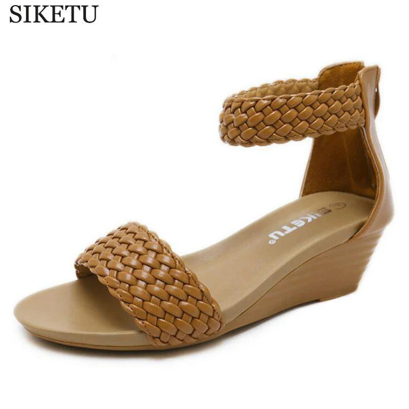 

2019 new woman wedge Weaving sandals gladiator women sandals mid heel sandals ladies summer peep toe women platform shoes c394