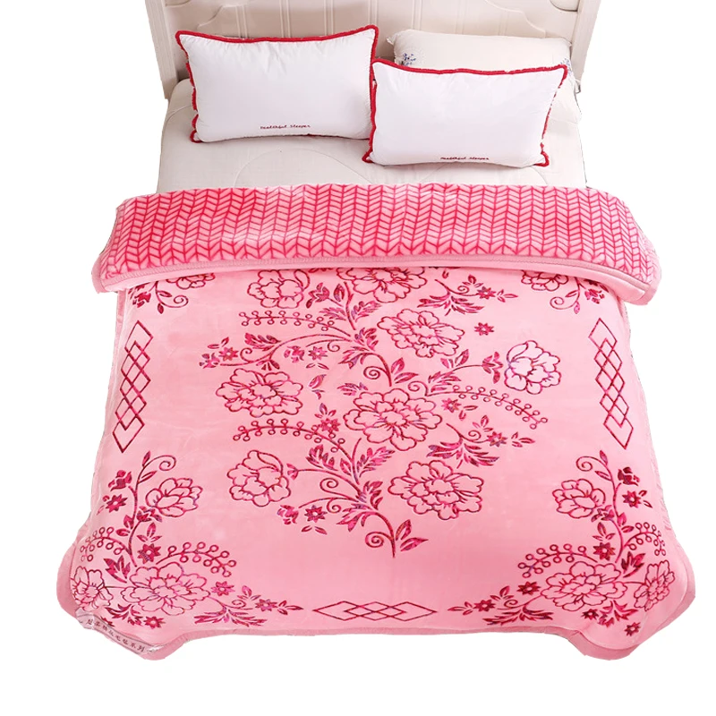 

Faux Fur Raschel Blanket Queen Size 3D Hot Transfer Print Fluffy Fuzzy Soft Thick Warm Winter Mink Embossed Blankets On The Bed