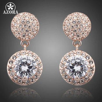 

AZORA Rose Gold Color Two Pieces 2ct Cubic Zirconia And Stellux Austrian Rhinestones Drop Earrings TE0079