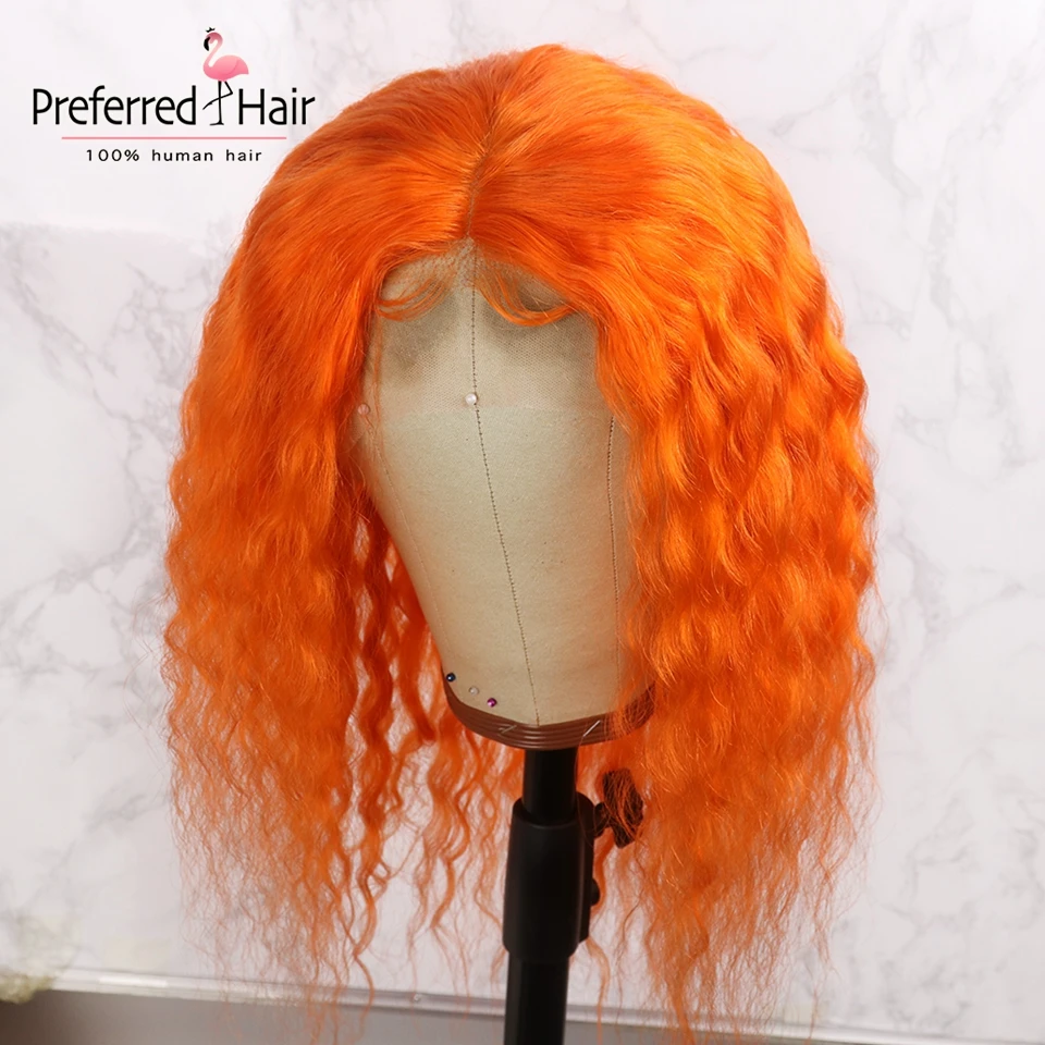 Предпочтительный розовый кудрявый парик человеческих волос предварительно сорвал с волосами младенца Remy бразильский парик Оранжевый цвет кружева передние парики для черных женщин