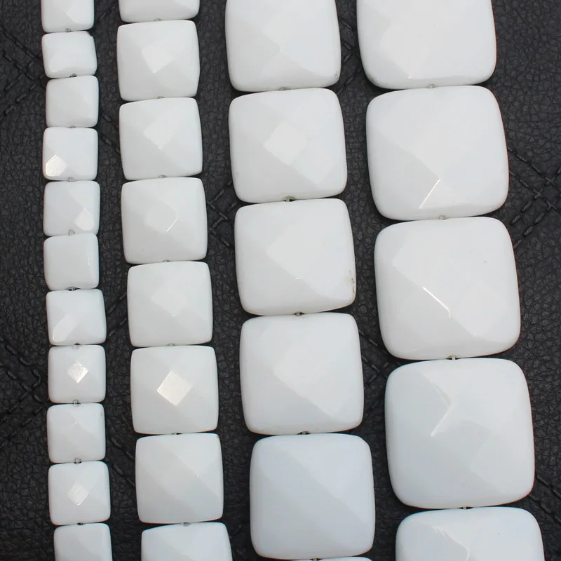 

12mm,16-30mm Faceted White porcelain Agates Square Loose Beads 15"