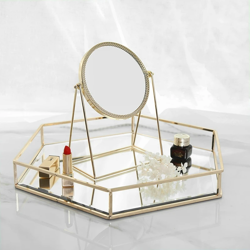 Скандинавское металлическое декоративное зеркало принцессы настольное зеркало для макияжа Золотое туалетное стекло туалетное зеркало для девочек домашний туалетный столик Декор