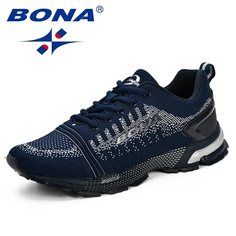 BONA/мужские кроссовки; мужские спортивные кроссовки для бега; прогулочная обувь; легкая беговая Обувь; дышащая обувь; Zapatos; сетчатый верх из дышащего материала - Цвет: DEEP BLUE