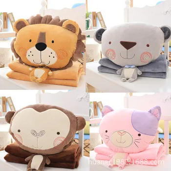 

Multifunctional cute cartoon lion monkey dog cat plush toys doll with blanket 4 styles