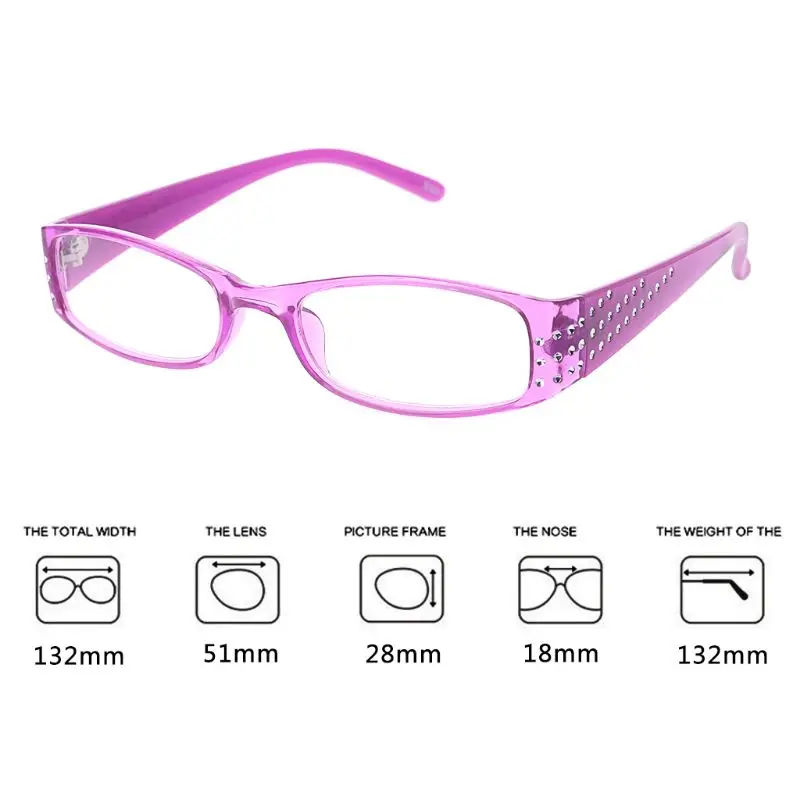 Fashion New Women Female Simple Vintage Reading Glasses Rectangular Frame Spring Hinges Rhinestone+1.0/+1.5/+2.0/+2.5/+3.0/+3.5