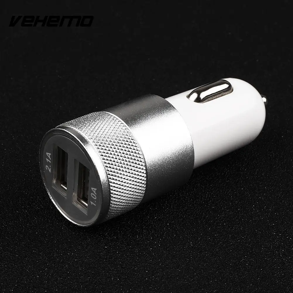 Двойной USB порт автомобильного прикуривателя розетка зарядное устройство металлический адаптер разъем серебро