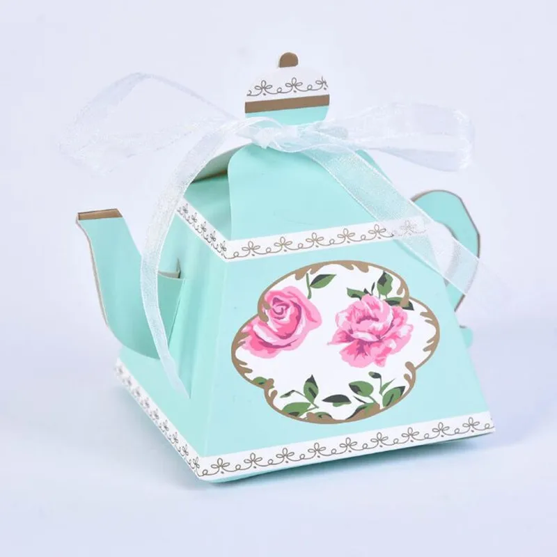 50 шт 4 цвета креативный чайник Форма Милая коробка для сладостей с лентой DIY ретро Роза печатная сахарная коробка на свадьбу подарочный сувенир для вечеринок коробка