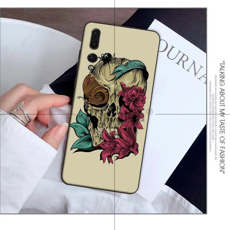 Retro Style Flower Skull Crow