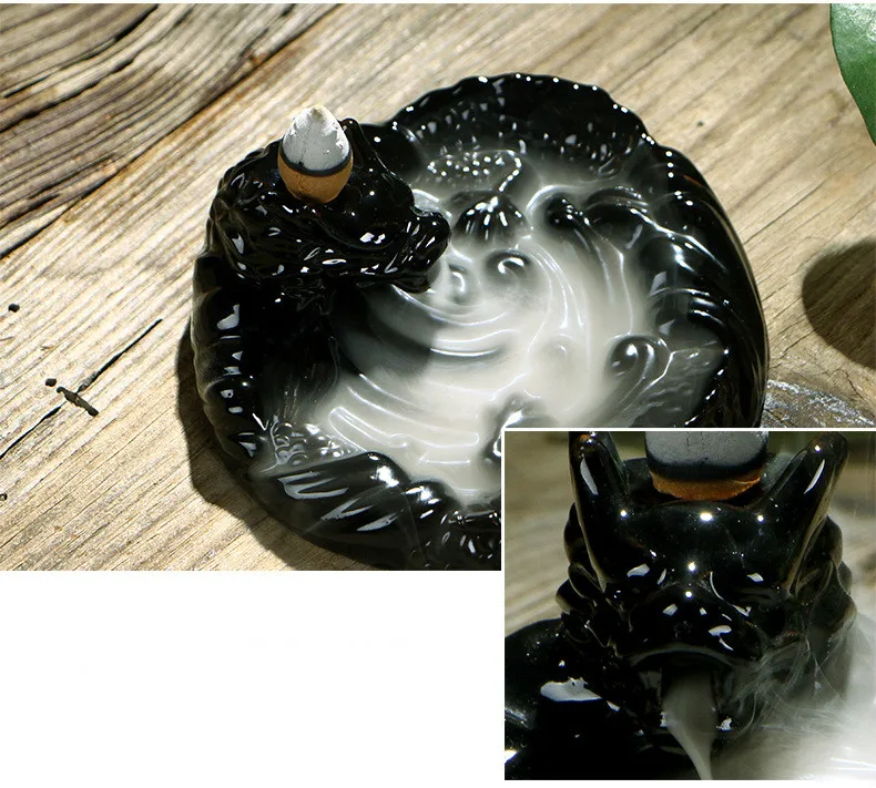 Конусы керамические Черный Дракон благовония горелка дым обратного потока как вода потоковой вниз Искусство ремесло благовония конусная печь