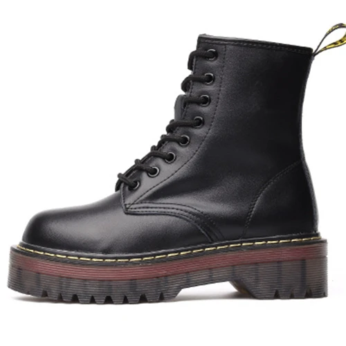 Женская обувь; сезон осень-зима; ботинки в байкерском стиле; Винтажные ботинки из натуральной кожи; теплые плюшевые зимние ботинки; 033 - Цвет: Черный