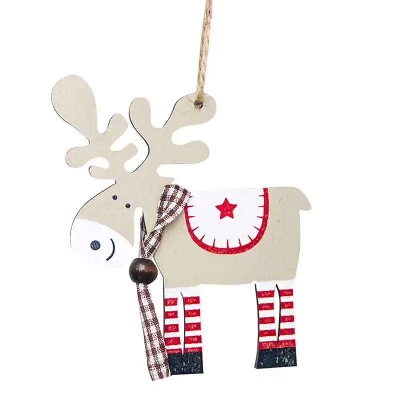 1PCS wooden painted elk Christmas Tree Decoration Pendant Drop Natal Ornaments Christmas Decorations For Home kids gift #2o22#f (14)
