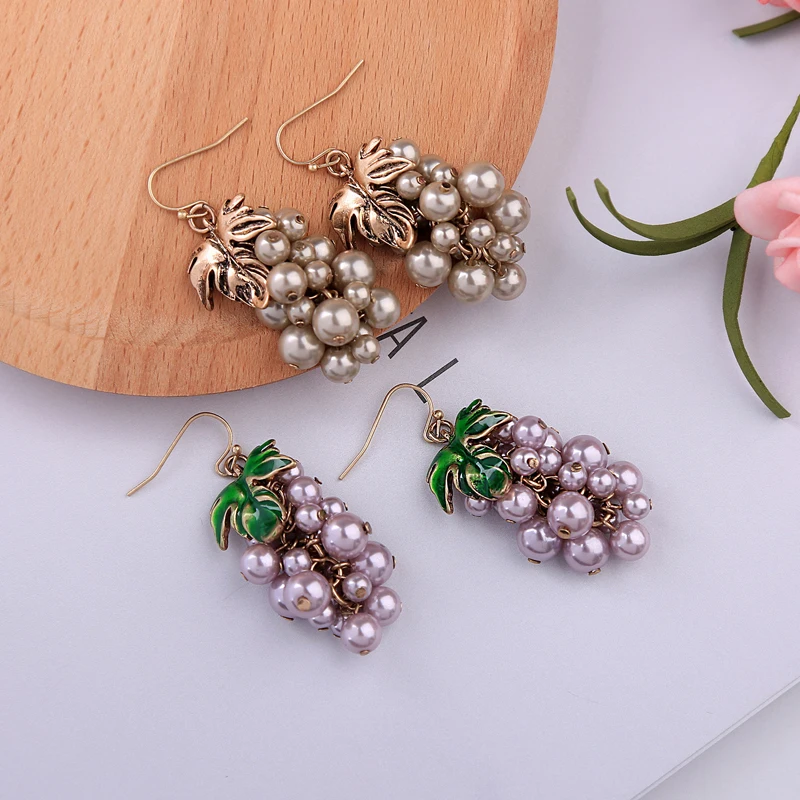 

ed00196c 2018 New Cute Information Pearl Grape Beaded Dangle Drop Earrings For Girls Holiday