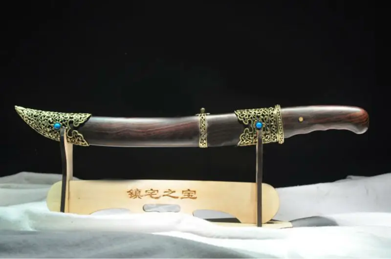 Chinese Han Dynasty Style Longquan Sword Single Groove Steel Ebony Sharp Scabbard Inlayed Blue Stone Hilt Katana Metal gift |