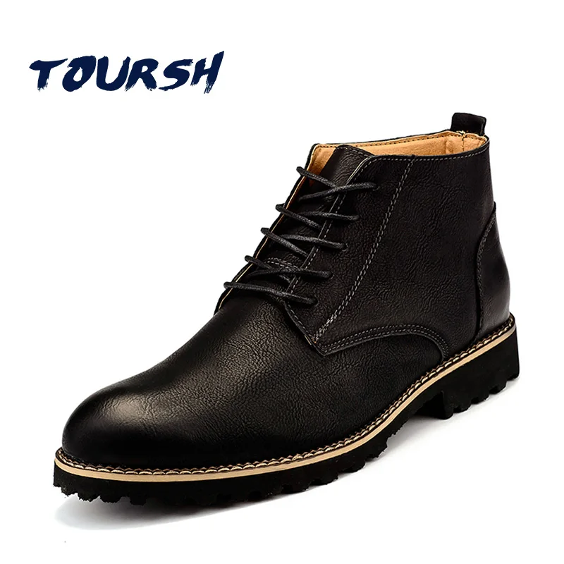 

TOURSH 2018 Men Ankle Boots Fashion Spring Autumn Footwear Motorcycle Boots Vintage Combat Boot Waterproof Lace Up Casual Shoes