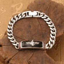 Цельное Серебро 925 черный оникс Орел ID браслет цепочка для мужчин Настоящее серебро 925 крутое готическое тайское серебро Мужские Ювелирные изделия Подарки