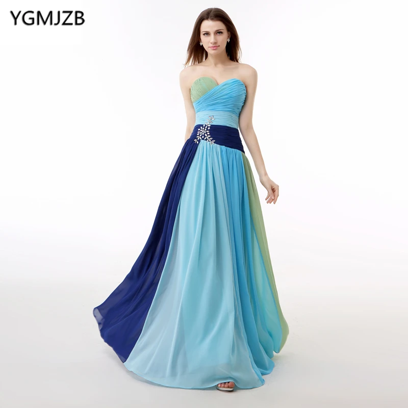 Colorful Rainbow Evening Dresses Long 2018 A Line Sweetheart Crystals ...