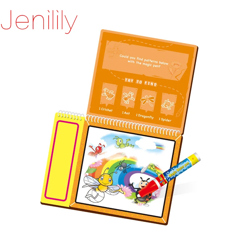 Jenilily JN2329-1 Insect Magic Water Drawing Book Coloring Book Doodle with Magic Pen Painting No Ink Non-toxic Drawing Board