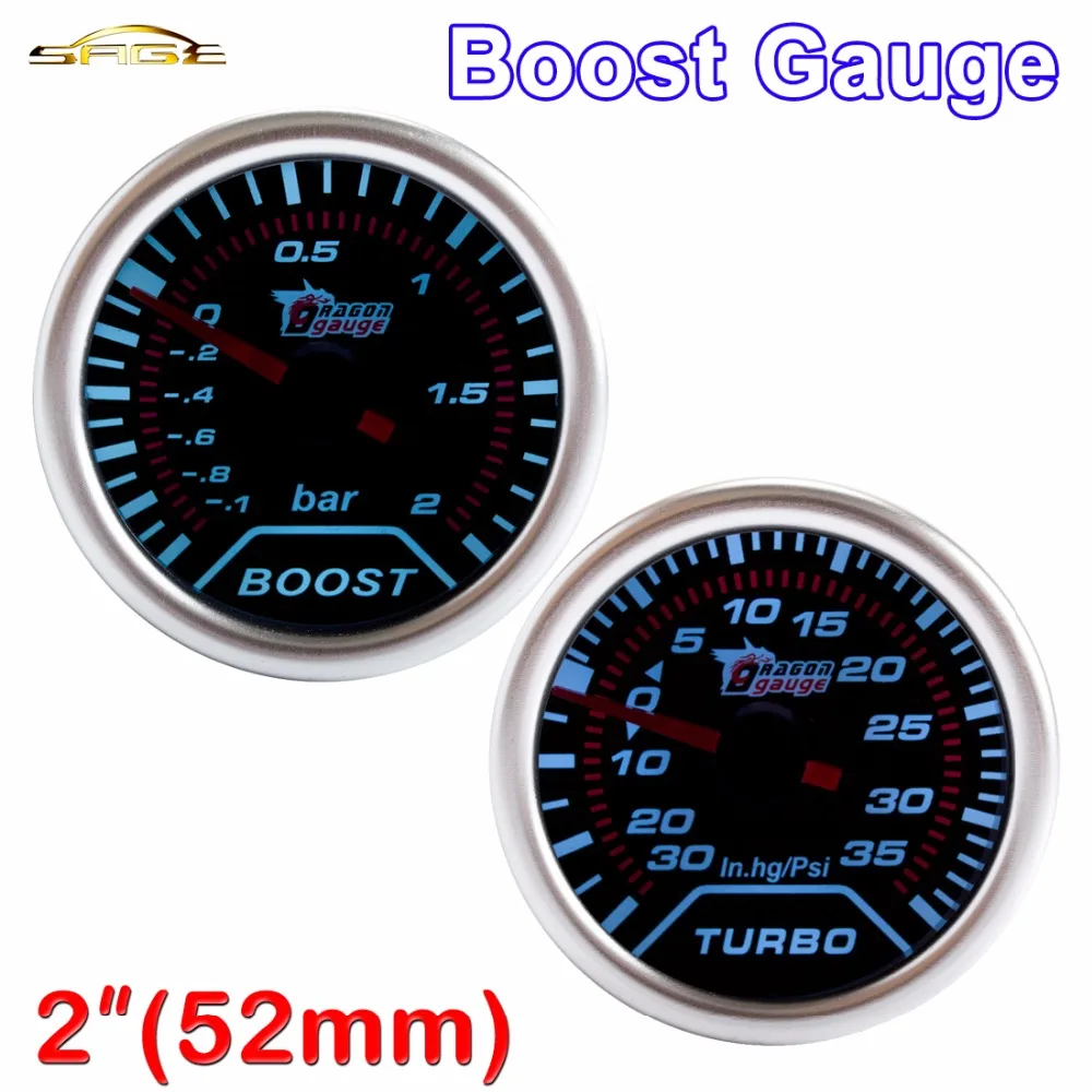 

Dragon Gauge Car Gauge 2" 52mm Bar Boost / In. HG PSI Turbo Meter Vacuum 12V Vehicle Silver Rim Automotive Gauges