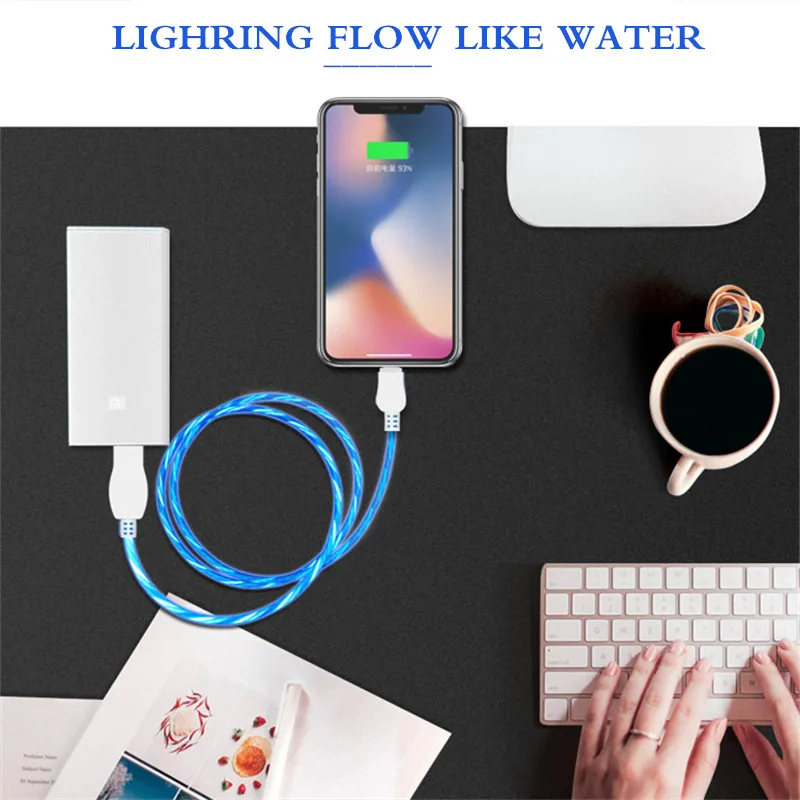 USB кабель Тип C течет LED свечение зарядки синхронизации данных мобильный телефон