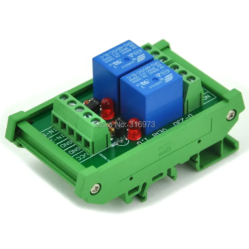 

DIN Rail Mount 2 SPDT Power Relay Interface Module, 10A Relay, 48V Coil.