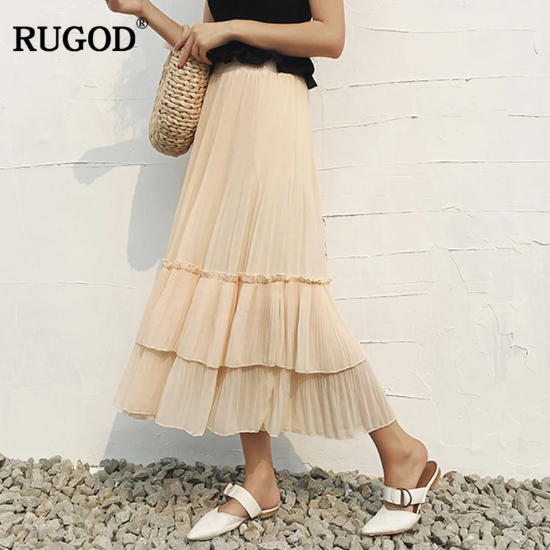 RUGOD женская элегантная тонкая каскадная юбка с оборками летняя пляжная юбка, повседневный высокий комплект пуловер+ кожаная юбка, юбка Saias