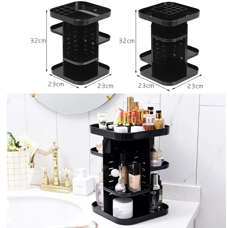 360-degree Rotating Makeup Organizer cosmetic Display Case round jewelry storage rack box Adjustable Cosmetic Storage Rack