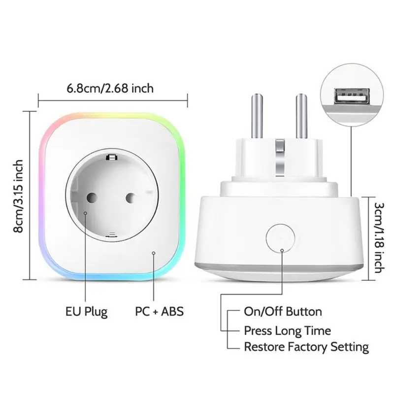 

New Smart Plug Rgb Led Light Wifi Outlet Socket Eu Remote Control Plug For Google Home Mini Alexa Smart Timing Switch Work
