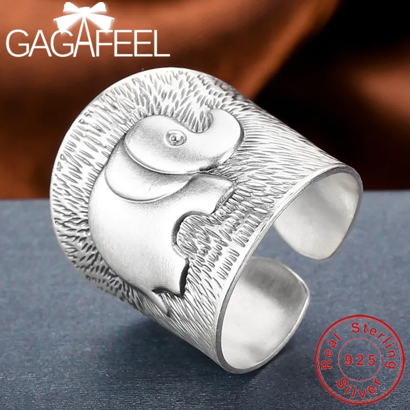 GAGAFEEL 25 мм матовые кольца со слонами S990 кольца из стерлингового серебра для женщин мужчин винтажные тайские серебряные ювелирные изделия