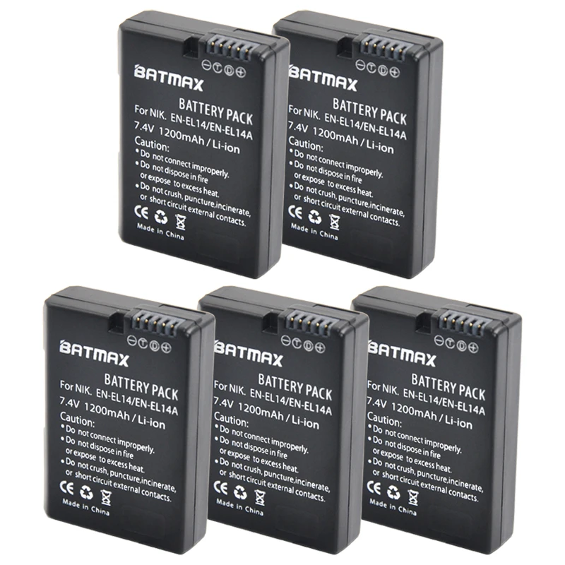 5 шт. EN-EL14 EN-EL14a ENEL14 EL14 аккумулятор 1200 мАч для Nikon P7800 P7700 P7100 P7000 D5500 D5300 D5200 D3200 D3300 D5100