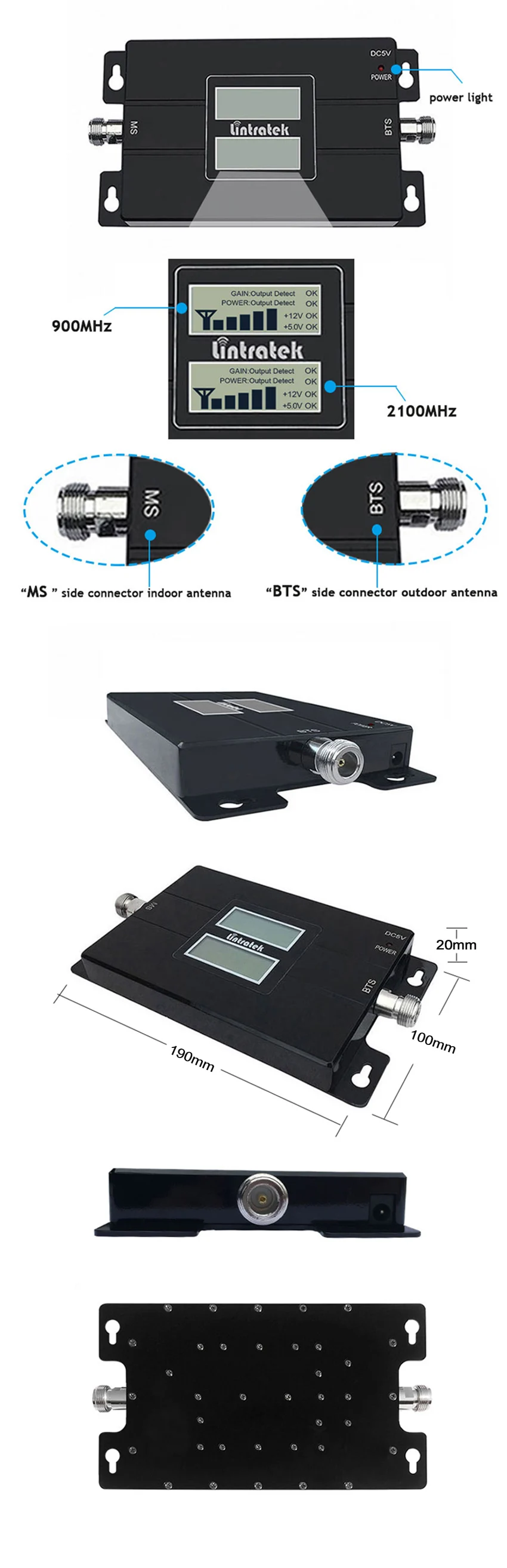 Lintratek 2G 3g 850 1900 GSM 850 шт 1900 МГц усилитель сигнала сотовой связи повторитель полоса 2 UMTS 1900 CDMA 850 Усилитель Repetidor#8