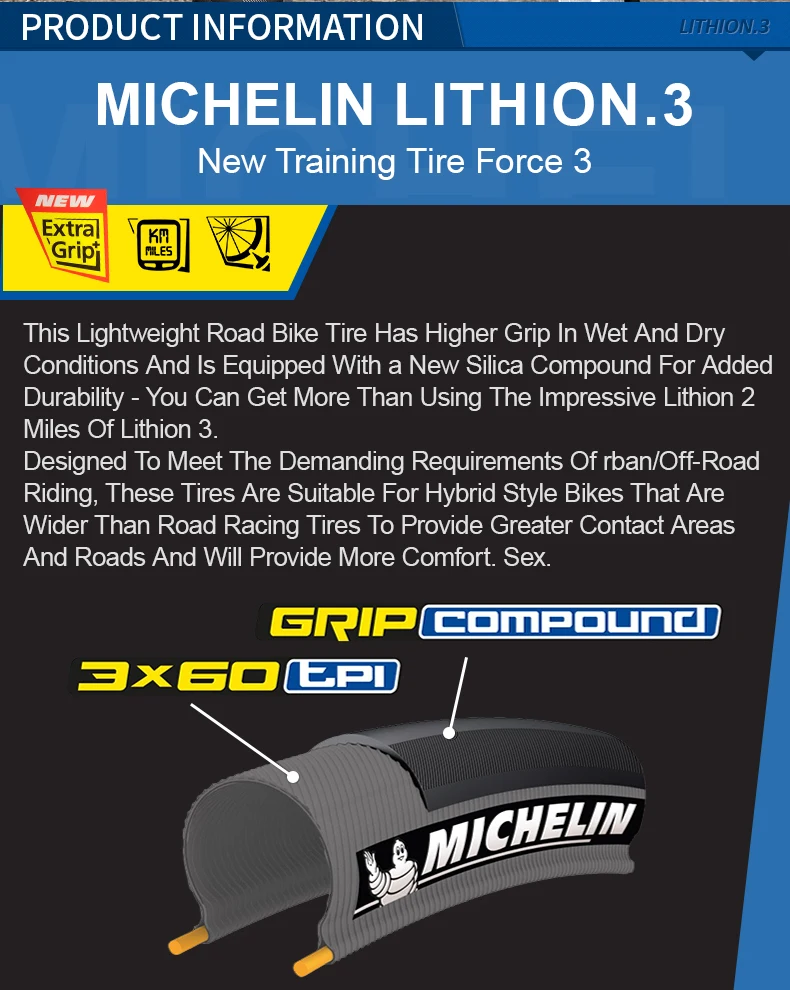 MICHELIN 1 Piece LITHION-3 Training Road Bicycle Bike Tire 700*23c Foldable Tyre Resistant Folding Ultralight Tyre Bicycle Parts