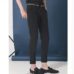 M-3XL оригинальный Штаны золото края вышивки Тонкий ноги девять очков маленькие брюки мужчины корейской версии стилист зауженные Штаны
