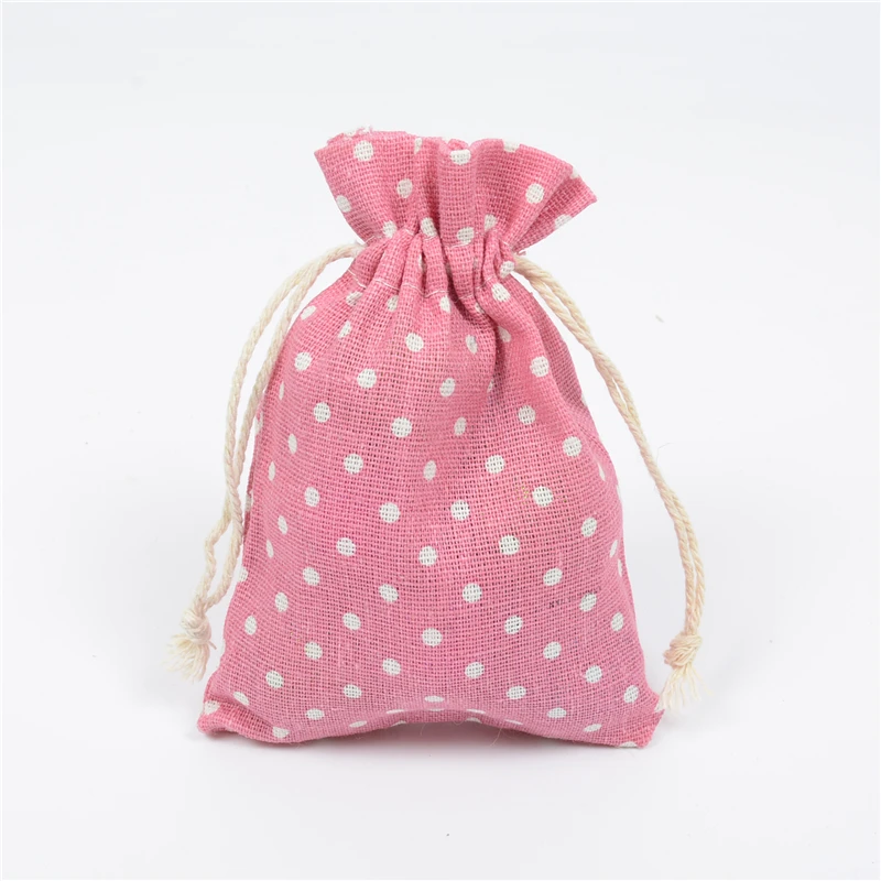 20pcs White Dot Cotton Burlap Drawstring Pouch Wedding Party Favor Pouches Candy Gift Bags 10*14cm 13*18cm Jewelry Packaging Jewelry Packaging