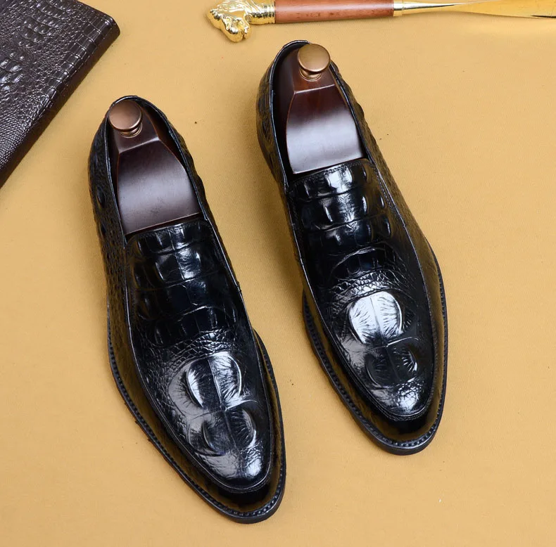 

Wine Red , Black 2019 Crocodile Pattern Fashion Suit Shoes Men Genuine Leather Wedding Office Men's Dress Shoes Business Shoes
