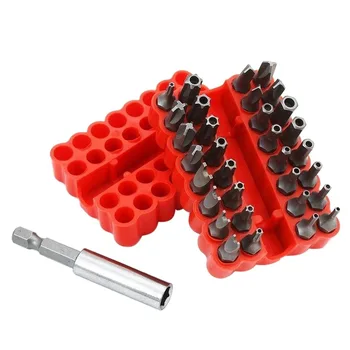 

33Pcs Set Security Tamper Proof Magnetic Screwdriver Drill Bit Screw Driver Bits Hex Torx Flat Head 1/4" Hand Tools