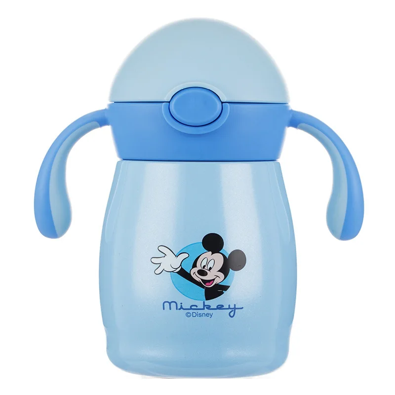 Disney 300 мл Микки и Минни Маус принцессы с соломой Кормление мультфильм чашка с ручкой Cup Flip безопасности непротекающая чашка 316 Нержавеющая сталь - Цвет: 2